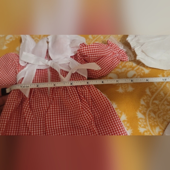 Vintage 60's Doll Dress And Bonnet With Accessories Red And White Checkered - Picture 9 of 16
